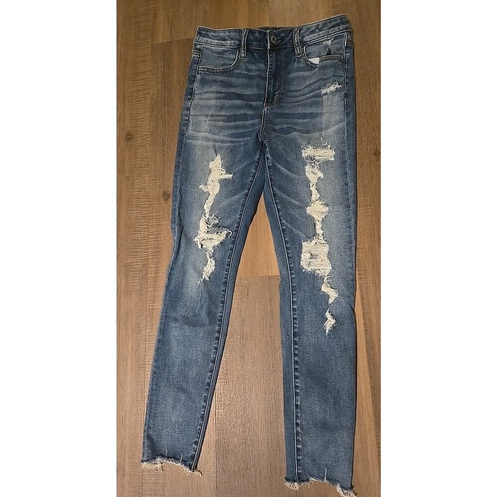 American Eagle Jeans 10 Short Super Hi Rise Jegging stretch Distressed Ripped